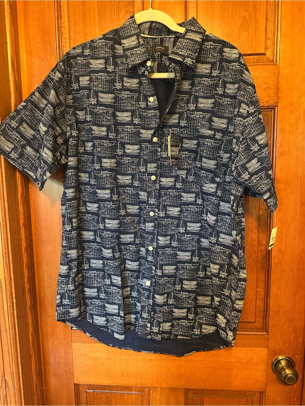 Arrow Men's Navy Short-Sleeve Button-Down Shirt with Nautical Print